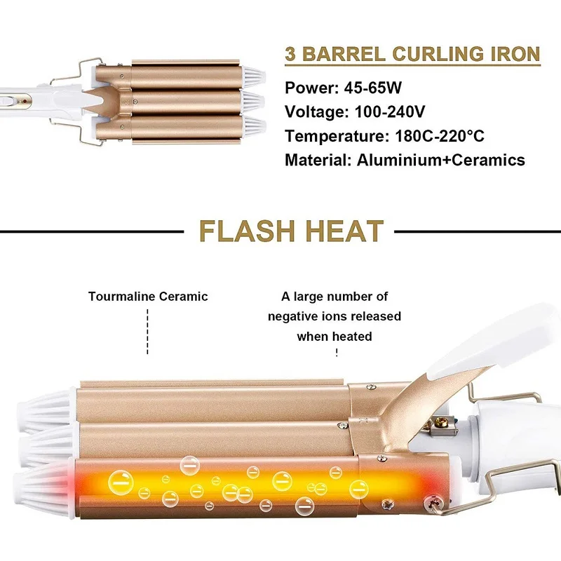 Professional Triple Barrels Hair Crimper Tong 22MM One Step Curling Iron Ceramic Plates Waver Wand Rolls Magic Styler Tools | Красота и