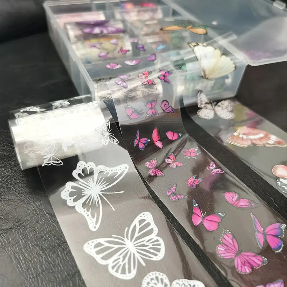 1 Box Butterfly Nail Art Sticker Flower Transfer Starry Sky Paper Colorful Nail Transfer Foils Fo Girls Fingernails And Toenails