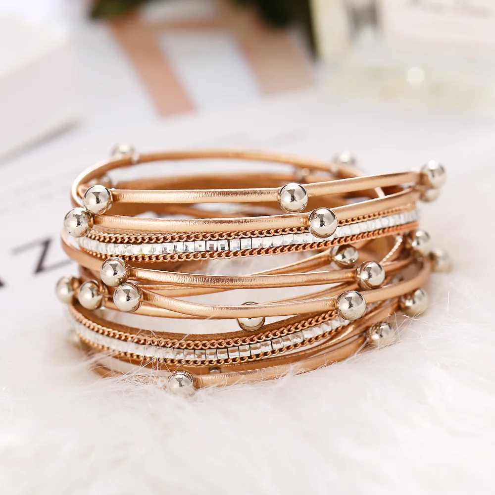 

Men's Women's Multilayer Leather Bracelet Fashion Design Handmade Beaded Strings Double Wrap Bracelet and Bangle Jewelry 2020New