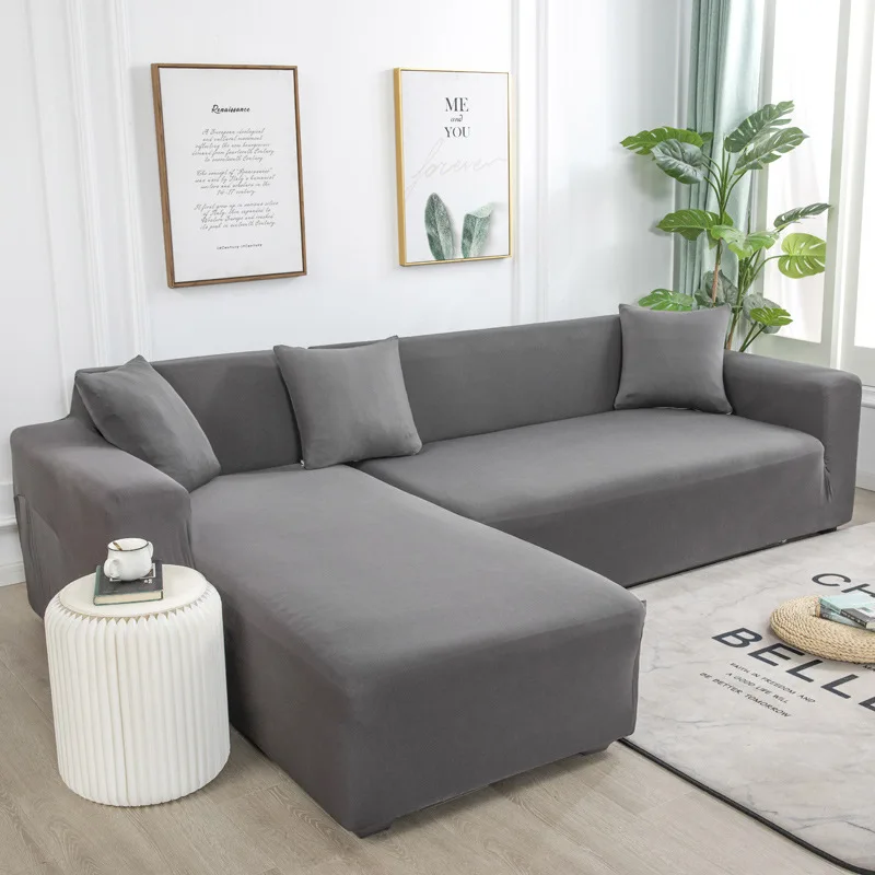 

1 or 2 pcs Elastic Sofa Cover Solid Color L-shape Armchair Couch Covers Sofa Covers for Living Room Sectional Soft Slipcovers