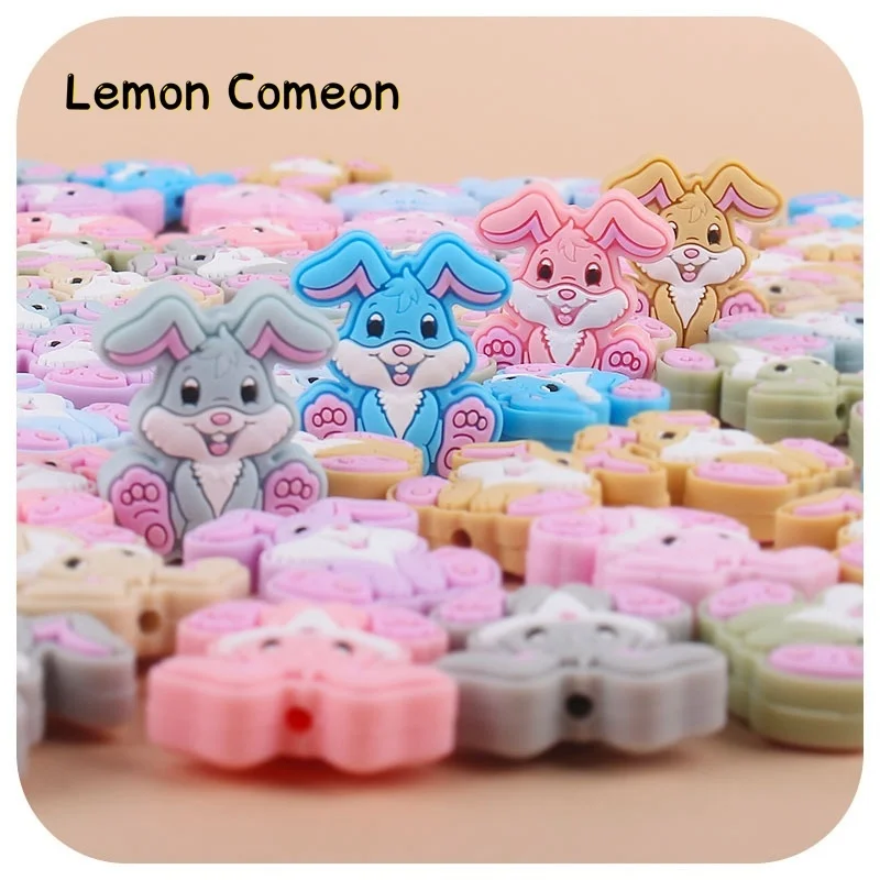50Pcs Silicone Bunny Beads Food Grade Baby Chewable Teething Beads For DIY Mini Rodent Teether Necklace Accessories Making