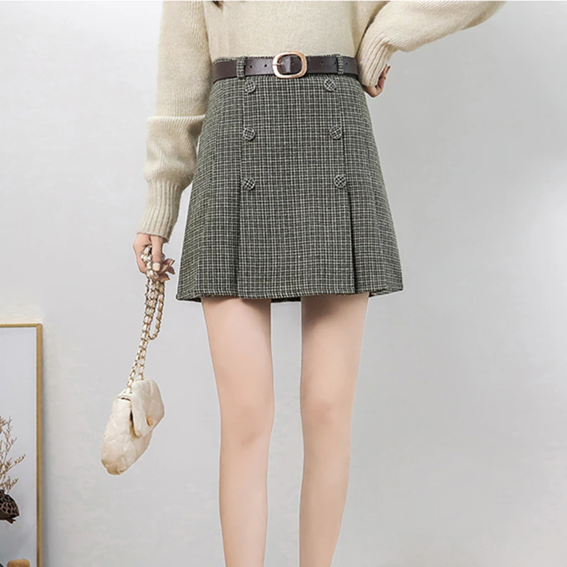 Женская модная шерстяная юбка с ягодицами новый стиль клетчатые юбки принтом