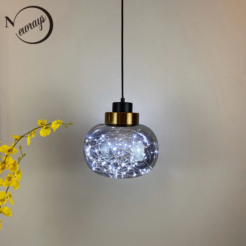 

Nordic Modern Minimalist Metallic Pendant Lamp LED Gypsophila Glass Pendant Lights for Kitchen Dining Bedside Bedroom Aisle Bar