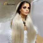 Харизма Омбре блонд синтетические кружевные передние парики длинные прямые волосы 13X 4 передние кружевные парики для женщин парик предварительно выщипанные кружевные парики
