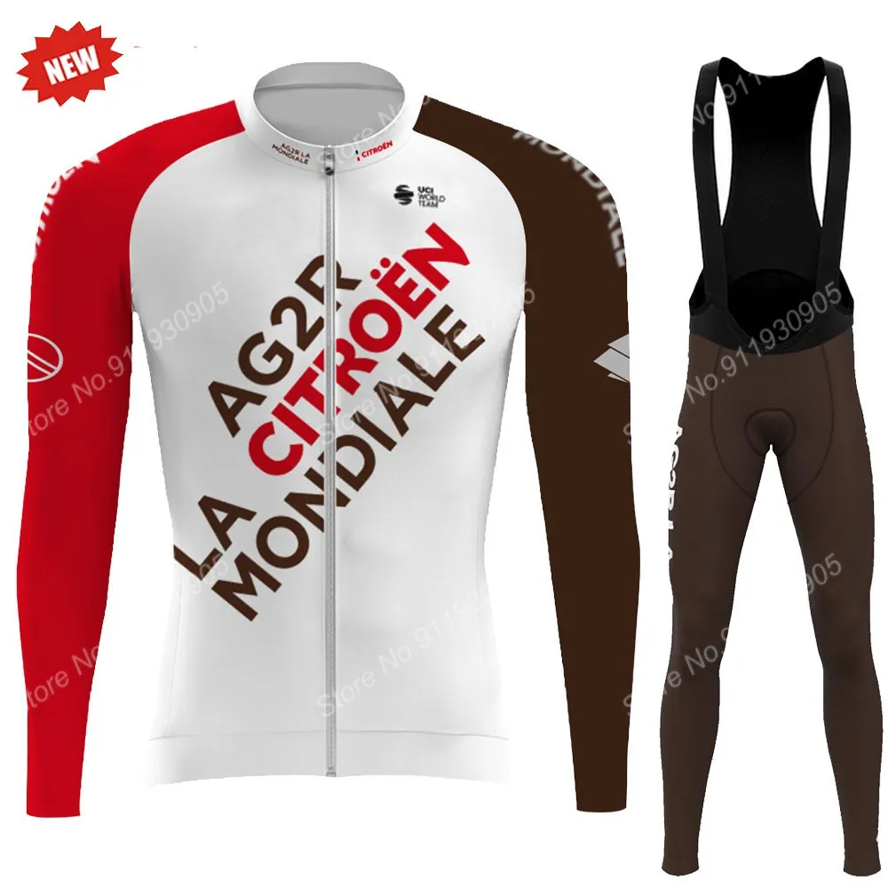 

Комплект одежды AG2R мужской для велоспорта, трикотажная одежда с длинным рукавом, брюки и нагрудник для шоссейного велосипеда, лето 2021