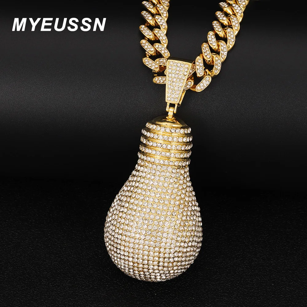 

2021 New Large Lamp Pendant Necklace Iced Out Miami Cuban Chain For Men Gold Color Big Pendant Necklace Hip Hop Jewelry Gift