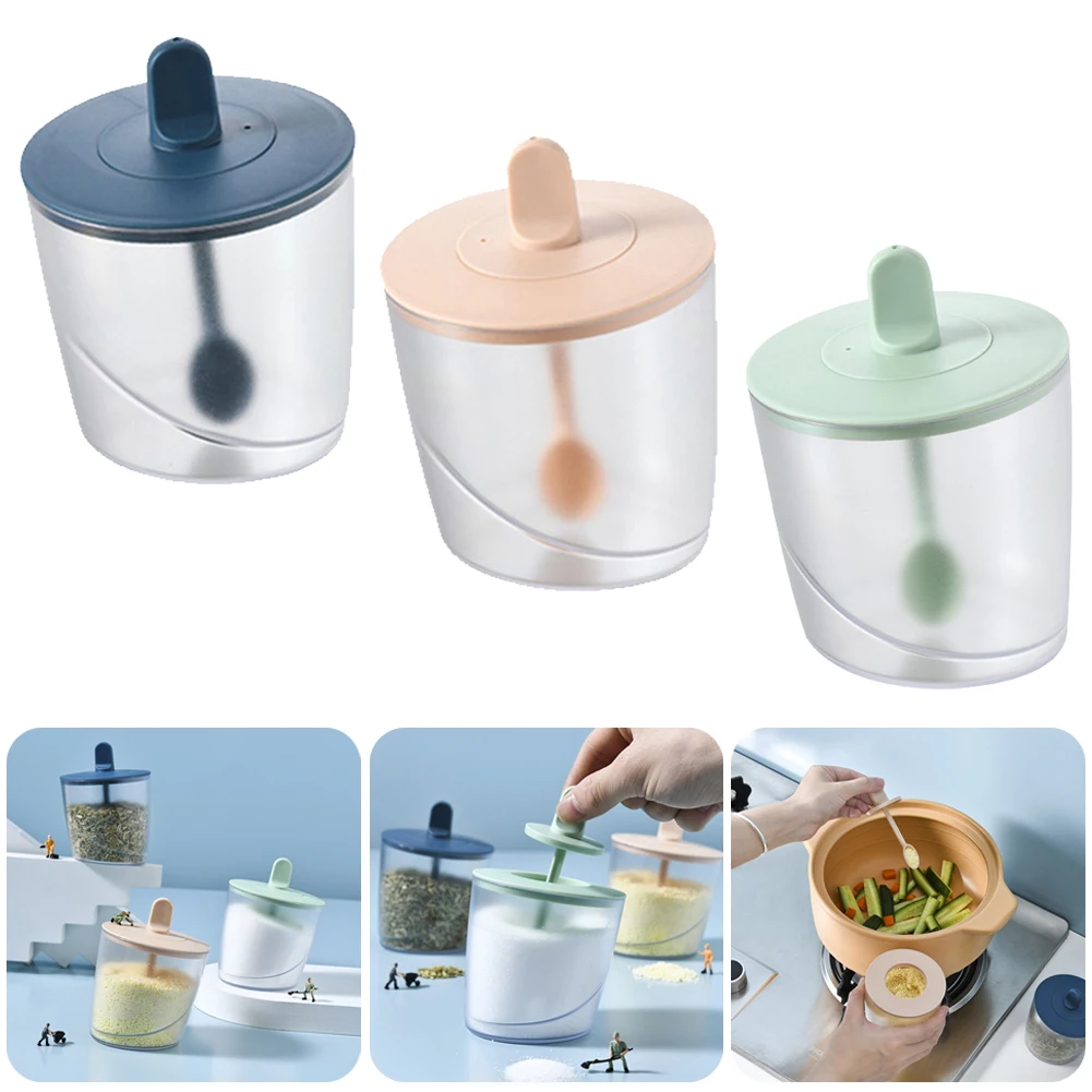 

Seasoning Box Plastic Seasoning Pot Seasoning Container Combination Lid Spoon Food Seasoning Storage Box Ingredient Storage Tank
