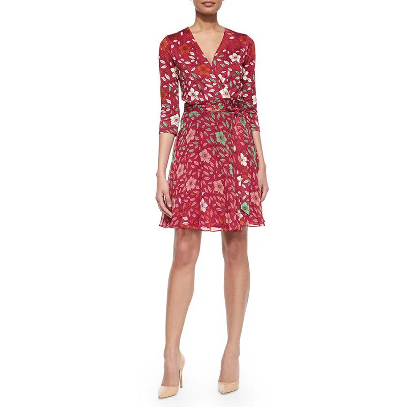 Женское платье новинка 2020 летнее шифоновое с рюшами и цветочным принтом красное