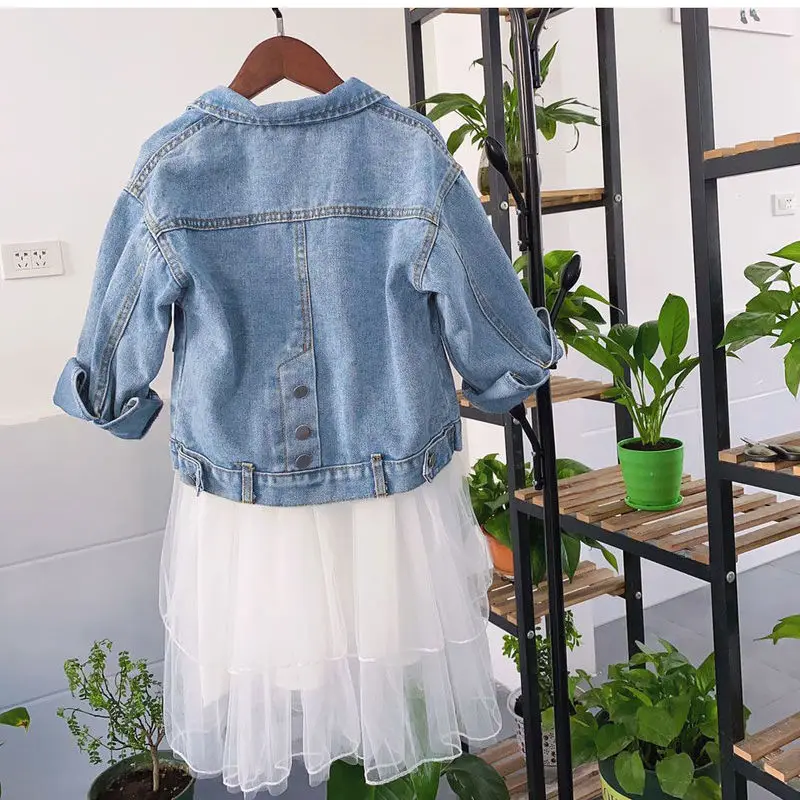 

Girls Denim Coats Turn-down Collar Full Kids Clothing for 3-13 Years Old Solid Korean Kids Spring and Autumn Causal Clothes