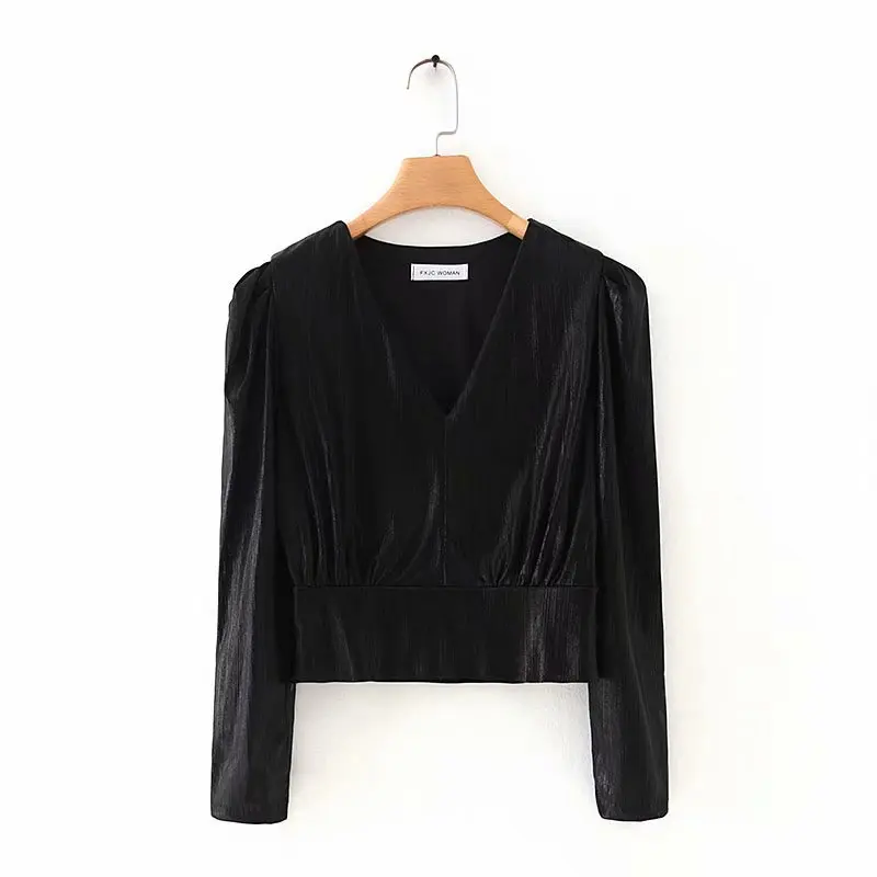 Женский топ с длинным рукавом и v-образным вырезом в новом стиле винтажные