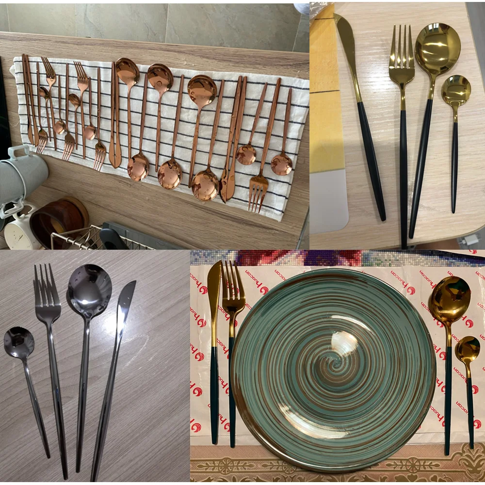 24pcs stainless steel cutlery set knife fork spoon set tableware dinnerware kitchen gadget dining table silverware talheres free global shipping
