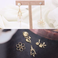 diy ear accessories material copper plated 18k real gold color protection flower leaf face earrings pendant necklace pendant