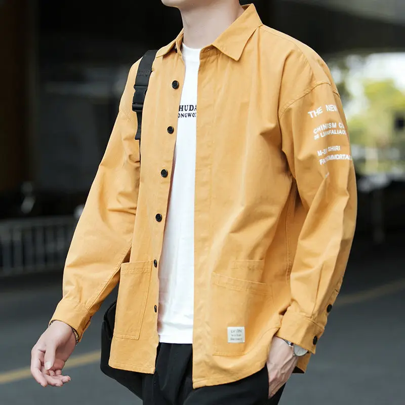 

Men Shirt Long Sleeve Street Oxford Shirts Tooling Pocket Patchwork Japan Summer Cotton Loose Casual men clothing harajuku