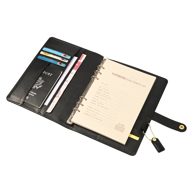 

High Quality Leather A5 A6 Ring Binder Notebook Travel Journal Passport Size Organizer With Card Slots Diary Sketchbook Planner