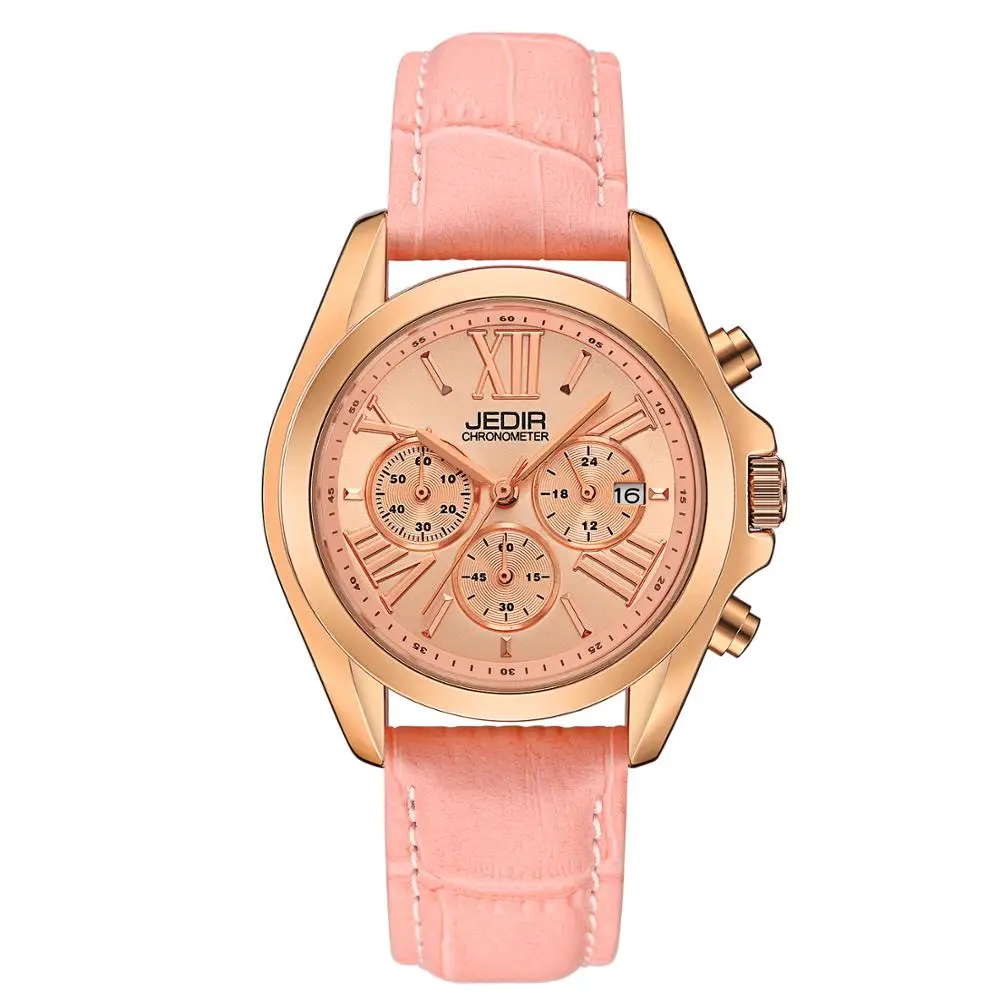 Женские кварцевые наручные часы с отображением даты и кожаным ремешком|Женские