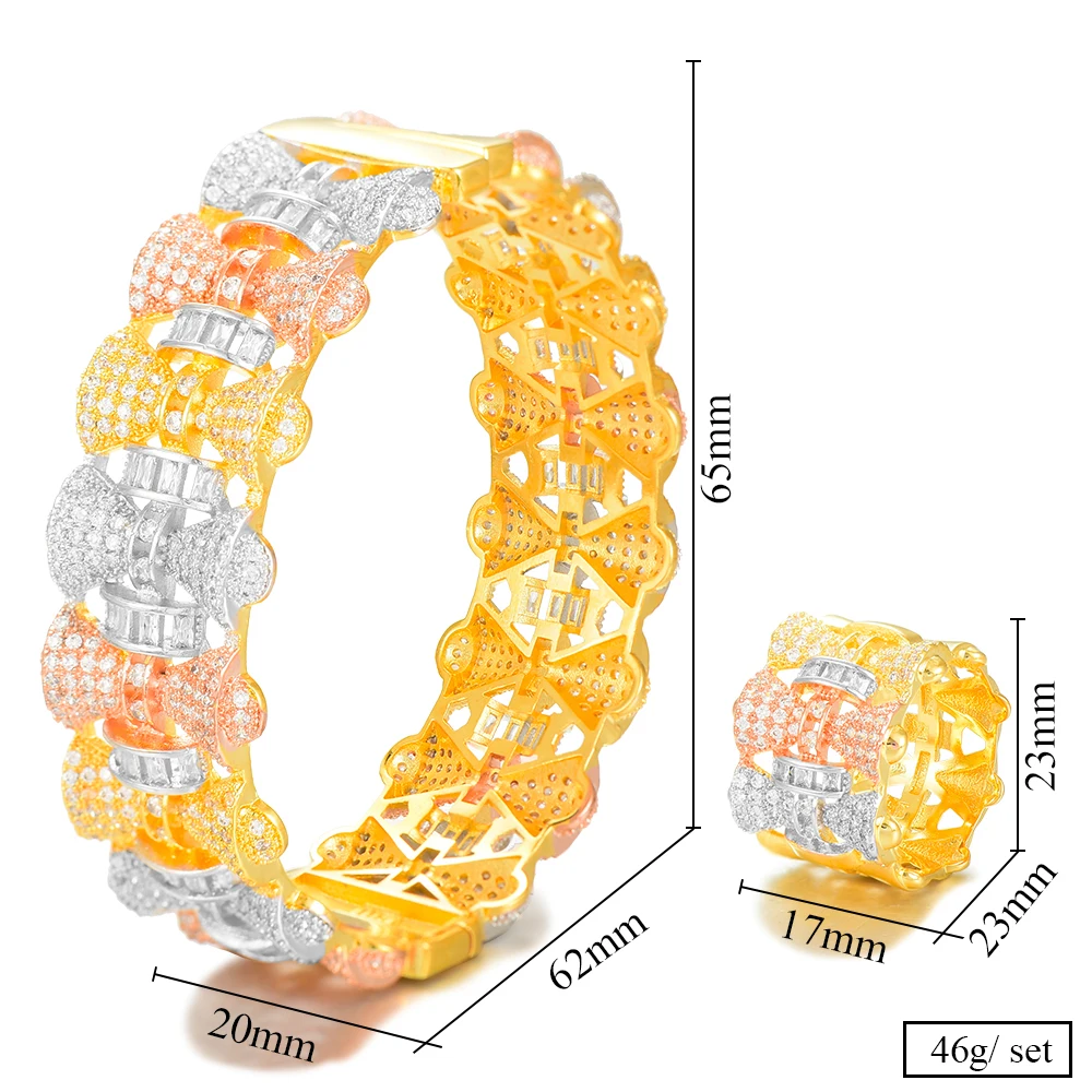 

SisCathy 2PCS Bracelets/Ring Luxury Cubic Zirconia Open Bangle Resizable Rings Trendy Girls Women Patry Wedding Jewelry Sets