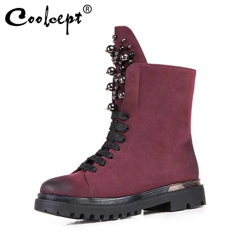 

Coolcept Small Size 25-38 Children Boots Winter Autumn Fashion String Beads Casual Flats Shoes Women Round Toe Kids Footwear