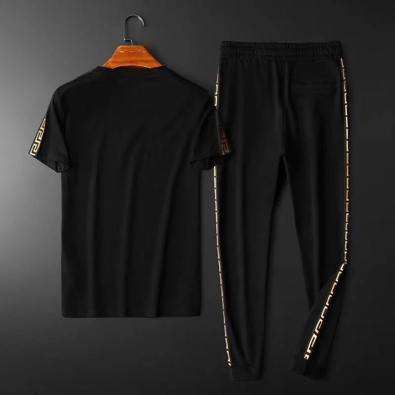 

2021 European and American summer new men's embroidery suit large size loose leisure sports two-piece suit