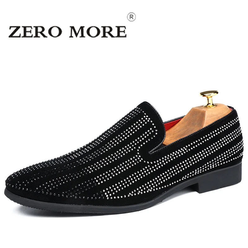 ZERO MORE мужские дизайнерские замшевые лоферы со стразами роскошные слипоны модная