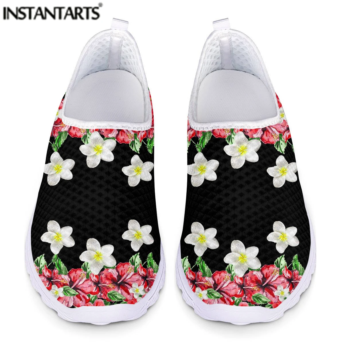 

INSTANTARTS Pretty Tropical and Plumeria Printed Ladies Flat Shoes Comfort Slip-on Mesh Sneakers for Women Breathable Loafers