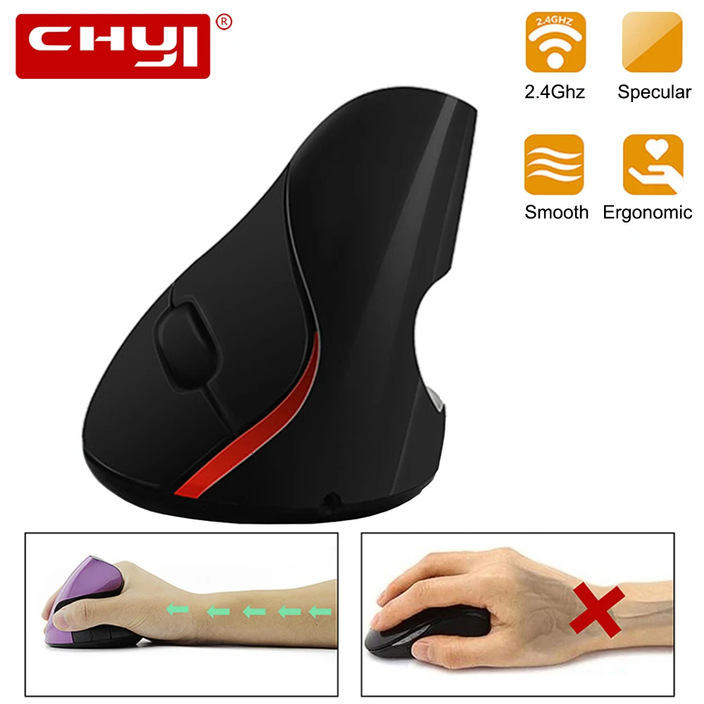 CHYI, вертикальная мышь, эргономичная, 2,4 ГГц, беспроводная, 5D оптическая мышь с точностью 1200 dpi, комплект коврика для мыши, 4 цвета, коврик для запястья, для ПК, ноутбука