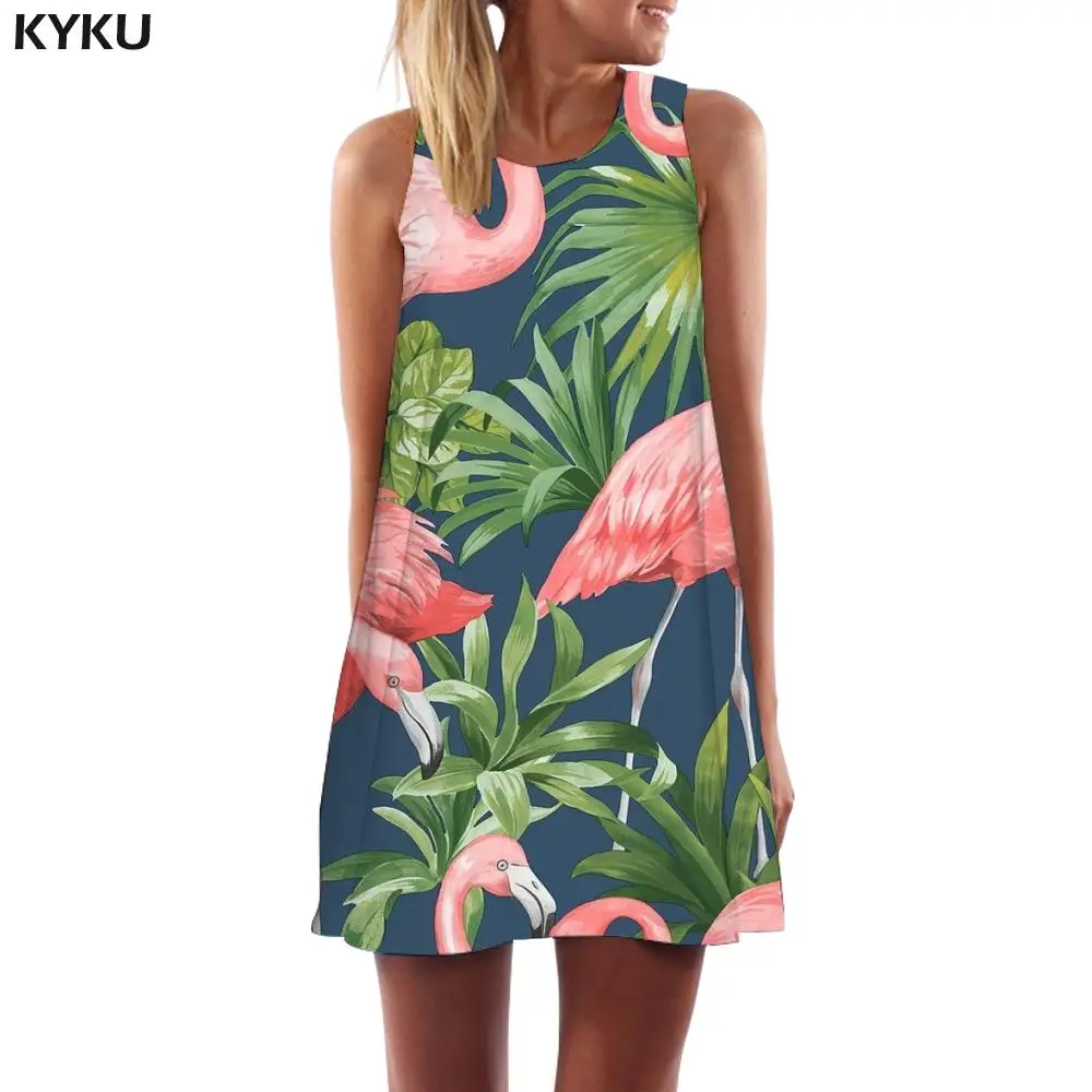 

Женское платье с рисунком Фламинго KYKU, готическое платье большого размера с листьями, лето