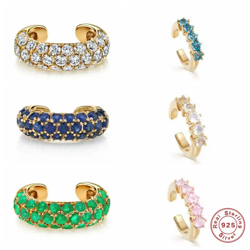 

Aide Boho Colorful Zircon Moon Clip Earrings for Women 925 Sterling Silver No Piercing Fake Cartilage Earring Fashion Jewelry