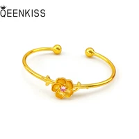 qeenkiss bt546 fine jewelry wholesale fashion woman girl birthday wedding gift flower 24kt gold zircon opening bracelet bangle