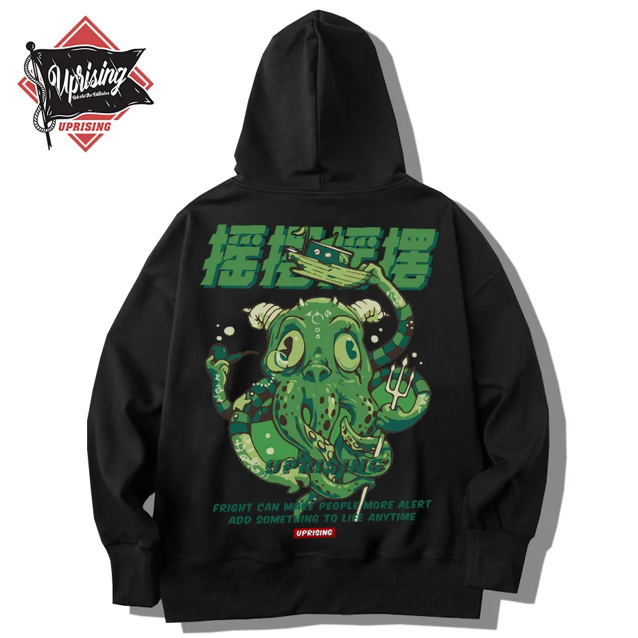 

UPRISING Hoodie Sweatshirt Cartoon Octopus Print Hip Hop Men Harajuku Fashion long Sleeve Cotton Clothes Oversized Streetwear