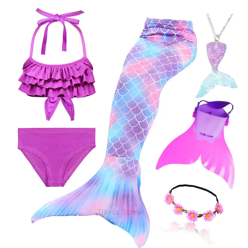 Kids Swimming Mermaid Tail Bikini Set can add with Monofin Flipper Ariel Costumes Cosplay Swimsuit Bathing Suit for Girls - Цвет: Package 2