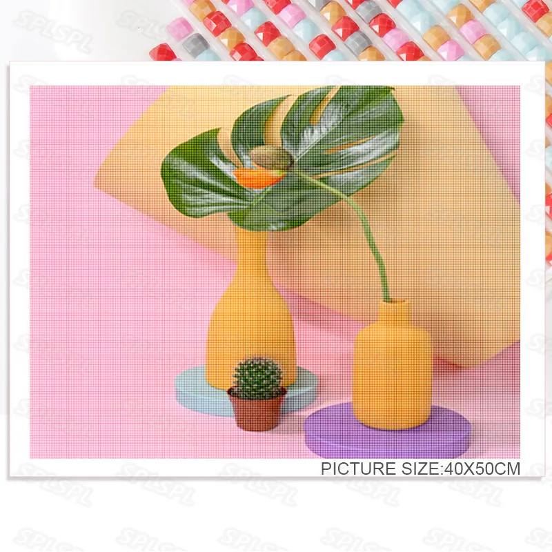 

Diy Diamond Painting Spring Breath Simple Macaron Color Potted Succulent Green Plant Personality Small Fresh Poster
