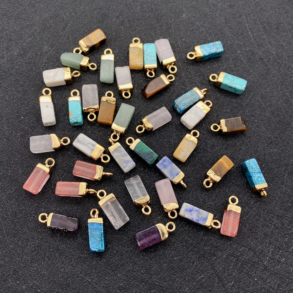

10pcs Natural Stone Pendant Small Amethyst Malachite Rose Quartz Rectangle Jewelry Making DIY Necklace Earring Accessories Charm
