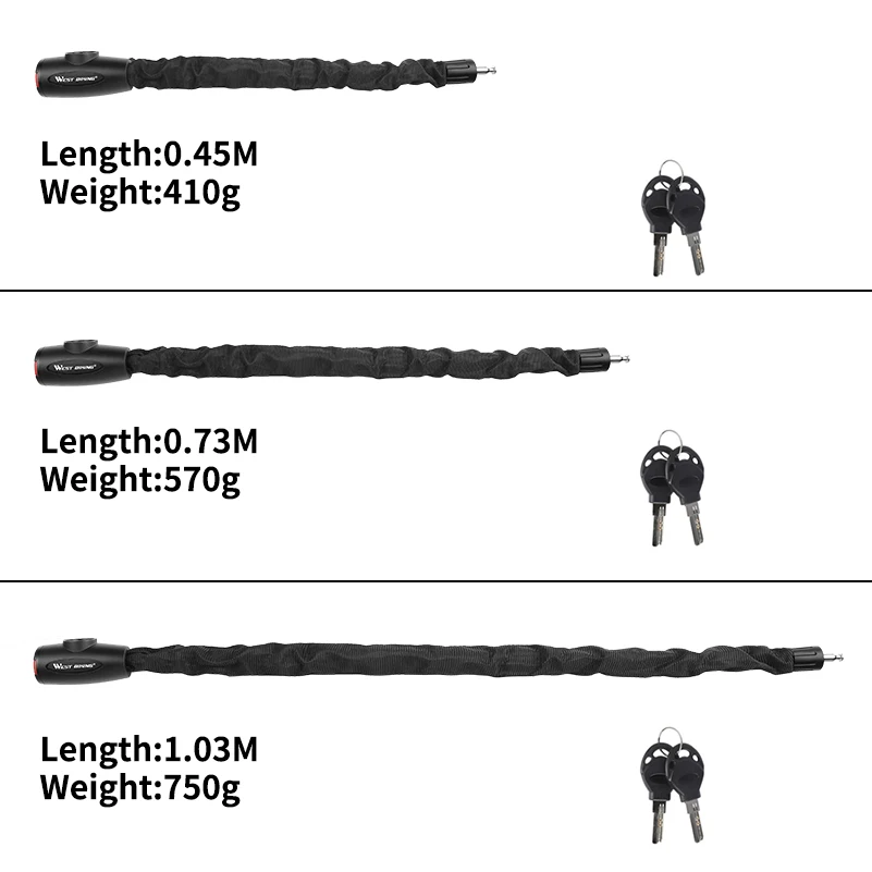 Замок цепочка для велосипеда Противоугонный замок с ключами усиленный из