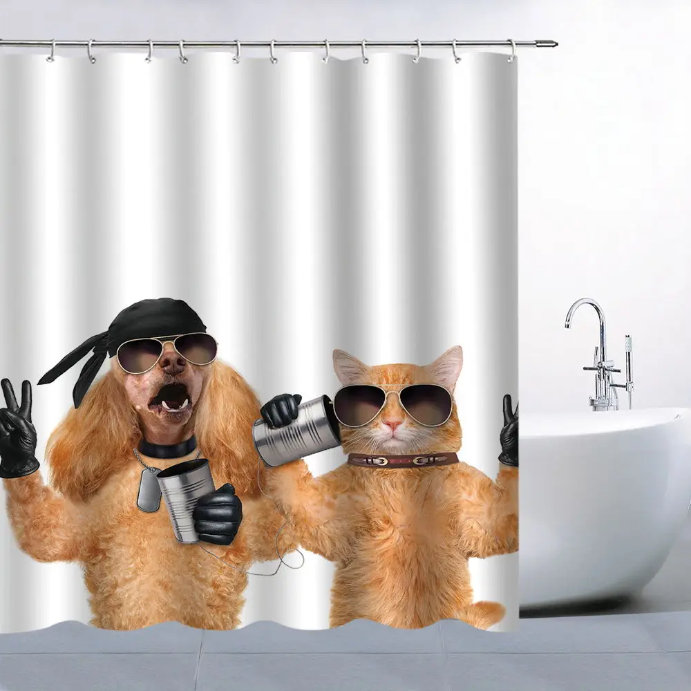 Забавная кошка занавеска для душа Водонепроницаемая полиэфирная ткань ванной