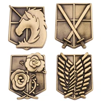 attack on titan retro bronze brooches figure toys wings of liberty shingeki no kyojin badge pins for men gift