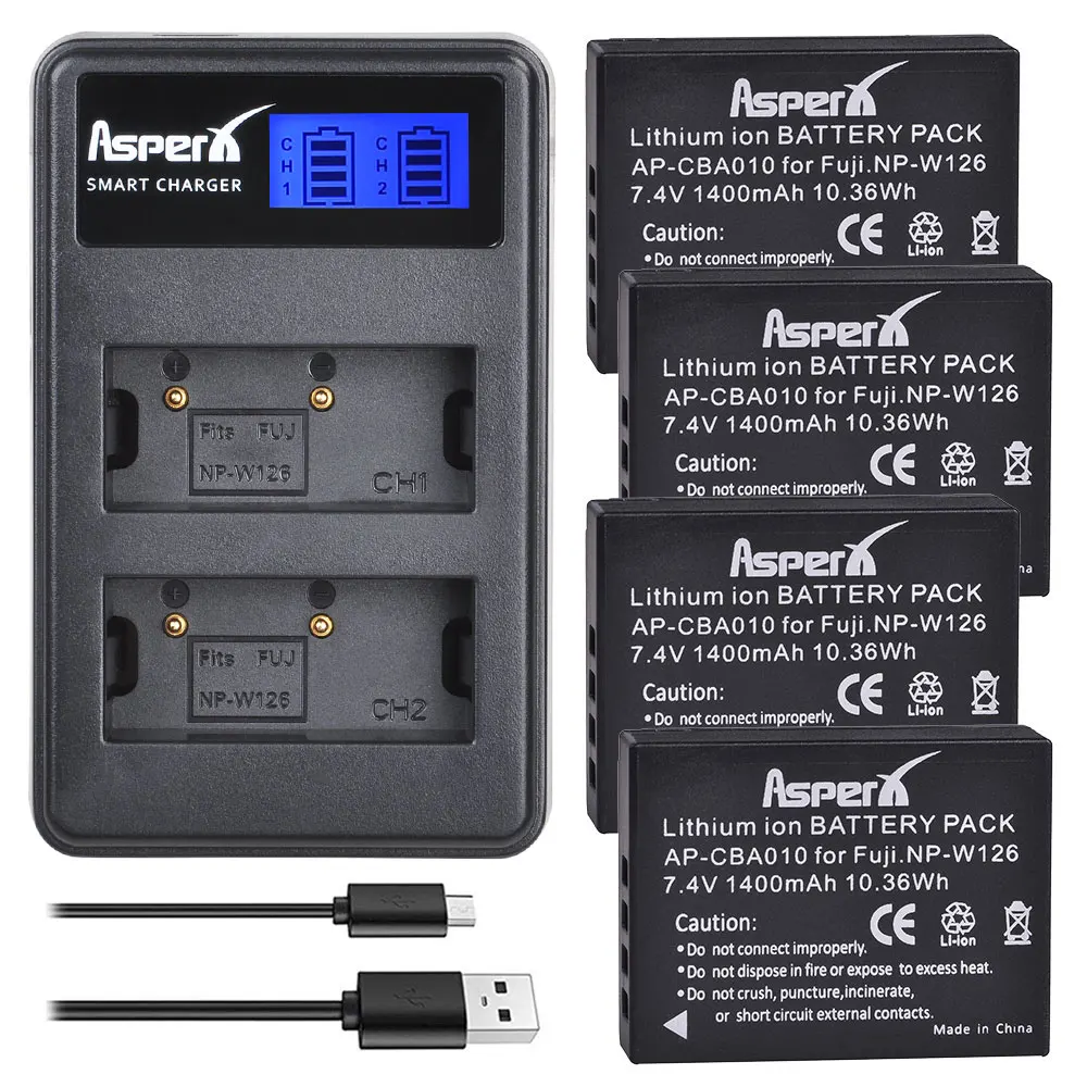 

4x 1400mAh NP W126 NP-W126 NPW126 Battery Bateria + LCD Dual Charger for Fujifilm FinePix HS30EXR HS33EXR X-Pro1 X-E1 X-E2 X-M1