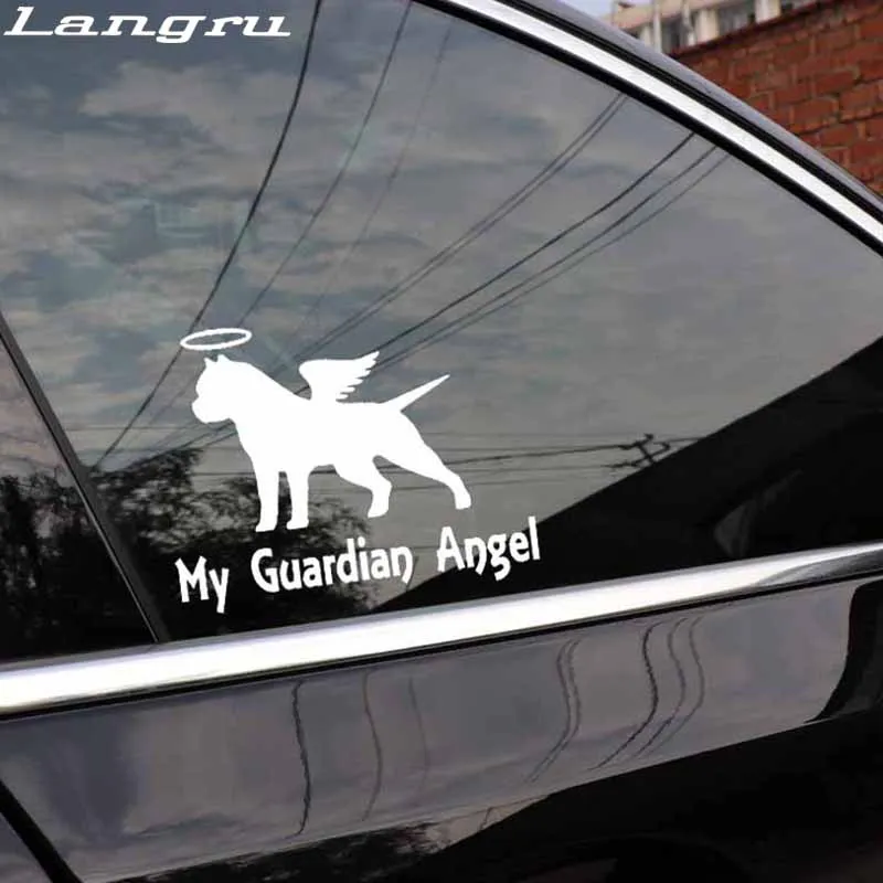 Langru 14.2*11.1CM Fun My Guardian Angel Pitbull Car Sticker Vinyl Decals Bully Dog Graphics Accessories Jdm | Автомобили и