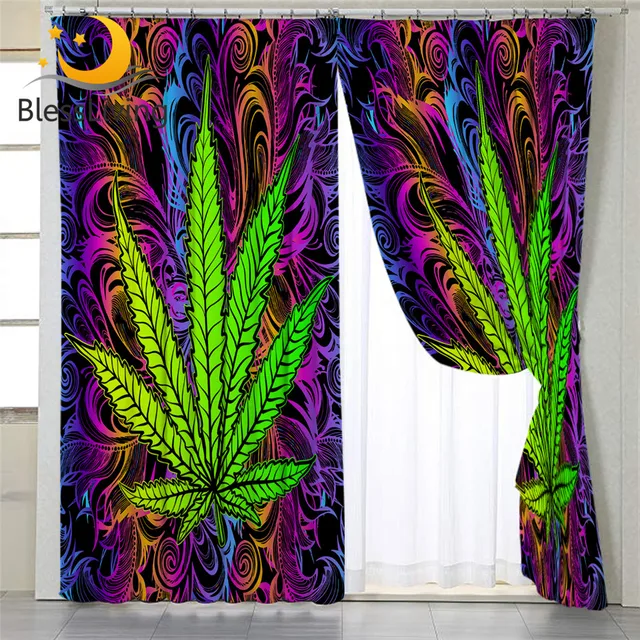 BlessLiving Green Leaf Curtain for Living Room Psychedelic Blackout Curtain Creativity Colorful Window Treatment Drapes 1pc 1