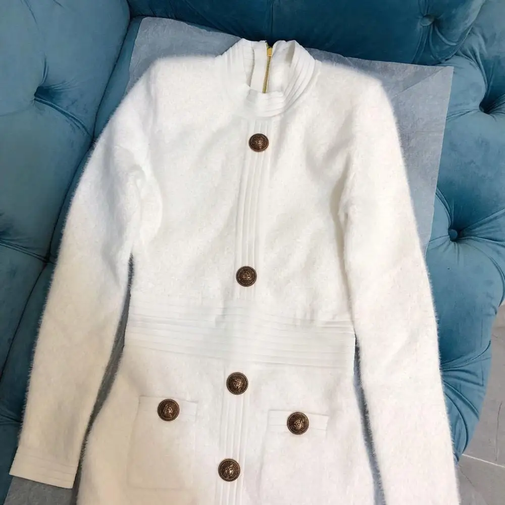 

High 2021FW Autumn Quality Women Luxury Knitted Long Sleeve Slim Dresses For Female Clothes 2 Color Rmsx 11.21