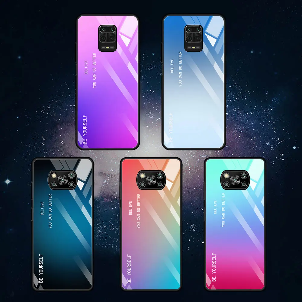 

Glass Case for Xiaomi Redmi Note 9S 10 8 Pro 9 9C 9T Poco X3 NFC 11 10T Lite Movil Luxury Smartphone Cover Gradient BE YOURSELF