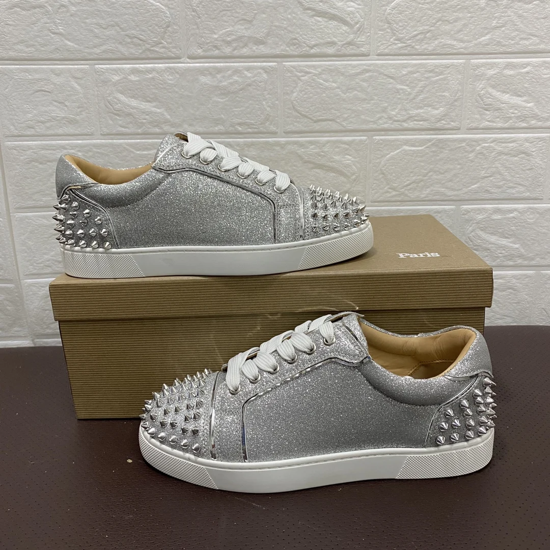 

Кроссовки мужские с резиновой подошвой, роскошные дизайнерские низкие кеды, красная, серебристая, блестящая плоская подошва, с коробкой, ор...