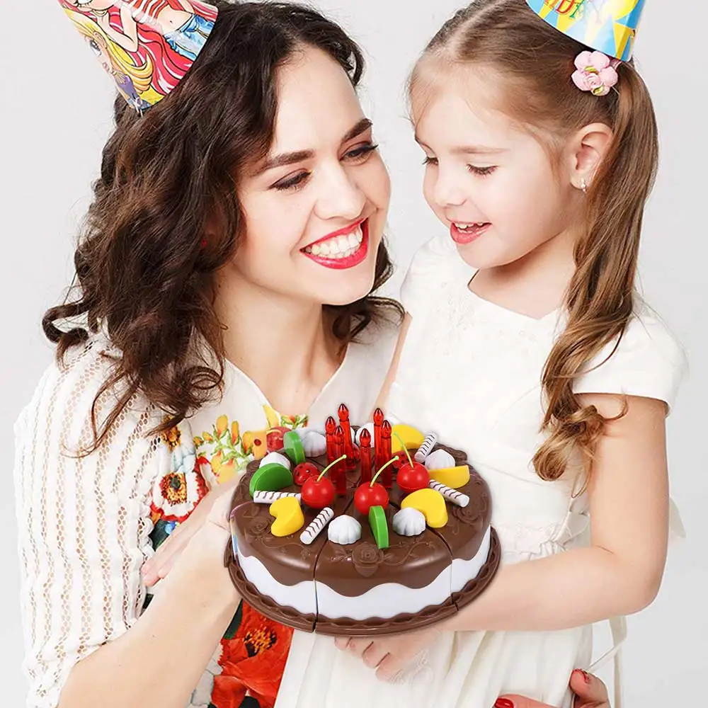 

IKAUOIE 37pcs Kitchen Toys Cake Food DIY Pretend Play Fruit Cutting Birthday Toys For Children Plastic Educational Baby Kid Gift