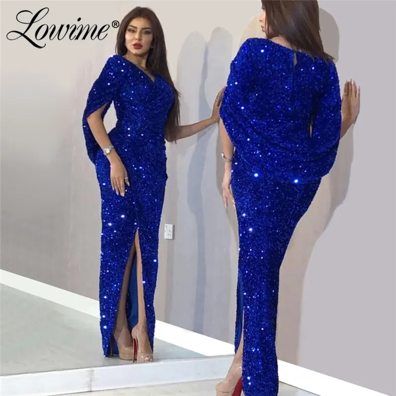 

Royal Blue Abiye Sequins Evening Dresses Woman Party Night Gown 2020 Dubai Saudi Arabia Robe De Soiree Floor Length Prom Dress