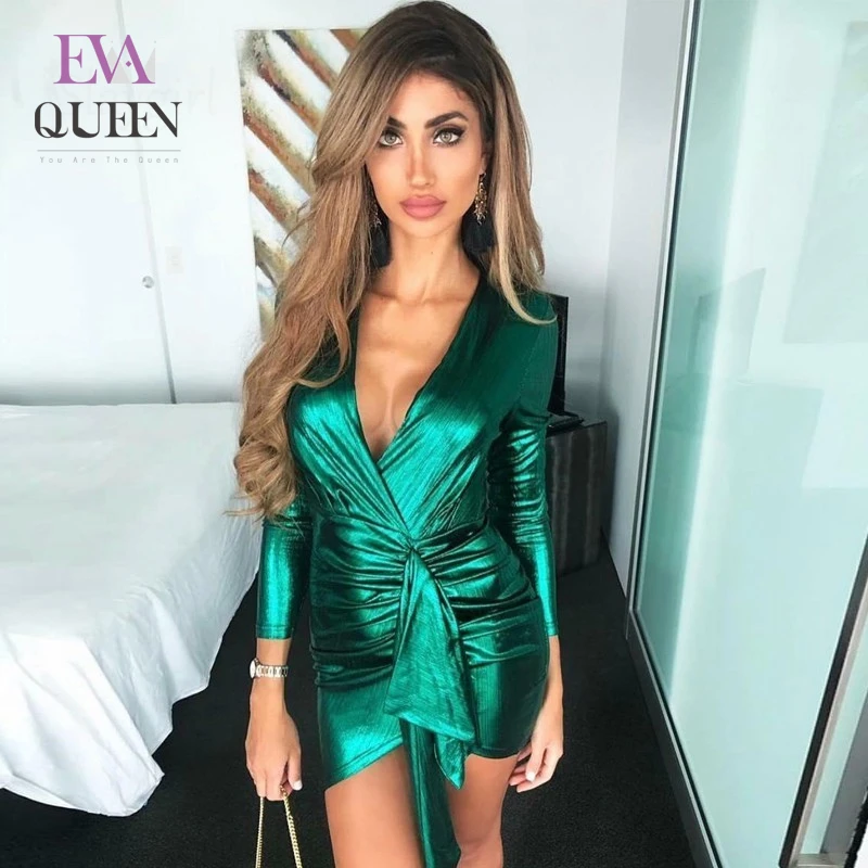 EvaQueen сексуальное облегающее платье с глубоким v образным вырезом и длинным