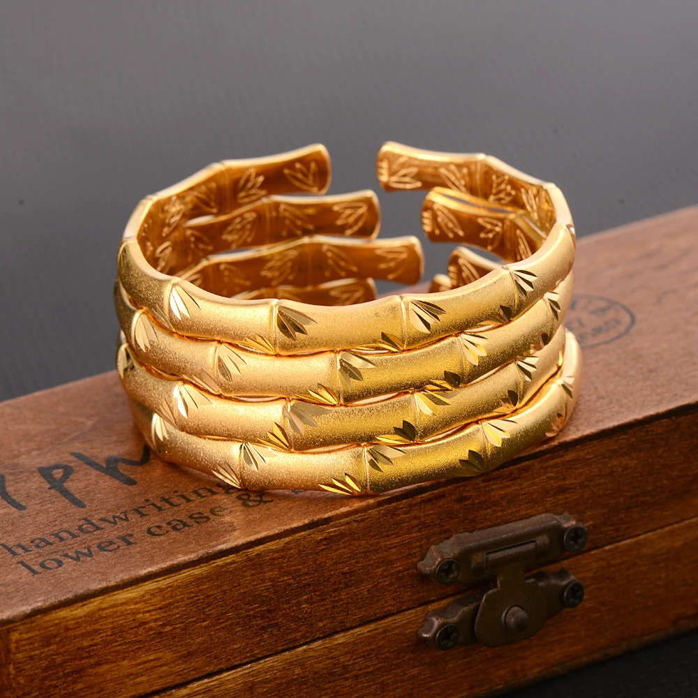 

Gold Dubai Bride Wedding Simplicity geometry metal Bamboo joint bracelet Bangle for Women Girl Gift