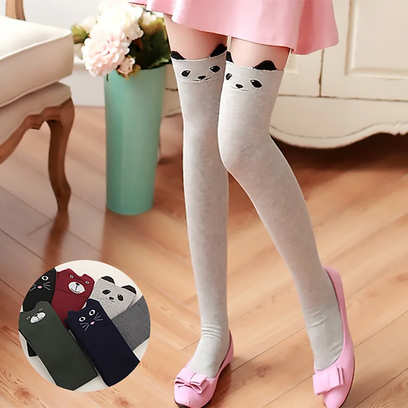 

New Women Socks Over Knee Cotton High Socks Casual Cute Cartoon Animal Cat Totoro Bear Pattern Funny Sox Female Girl Lovely