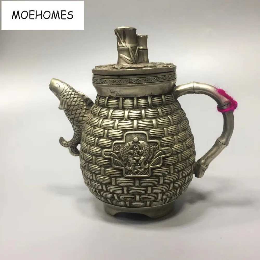 

Moehome Китай коллекционный домашний декор для старой искусственной рыбы, корзина для травы, статуя чайника, Флагон, металлические поделки