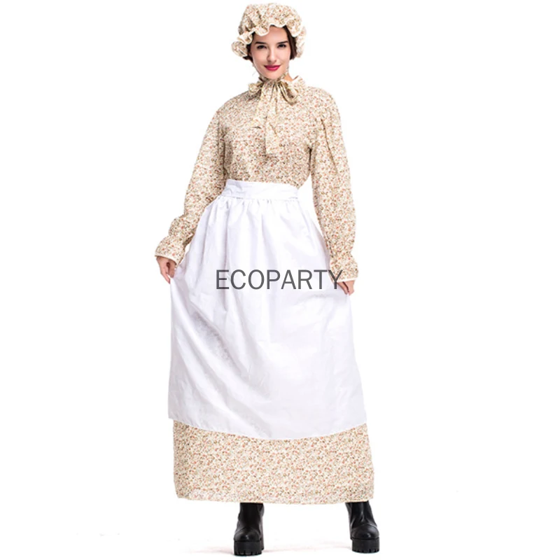 

2021 New Lady Little House On The Prairie Costume Carnival Halloween Pioneer Olden Day Laura Cosplay Fancy Party Dress