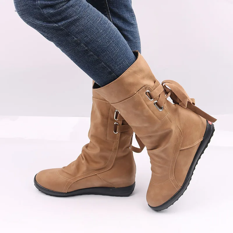 Женские ботинки женские зимние теплые замшевые до середины икры Bota на шнуровке