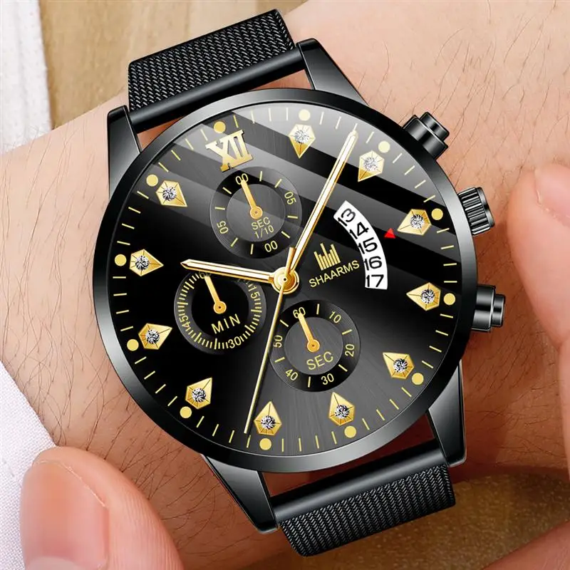 SHAARMS Классические кварцевые часы с сетчатым ремешком из нержавеющей стали